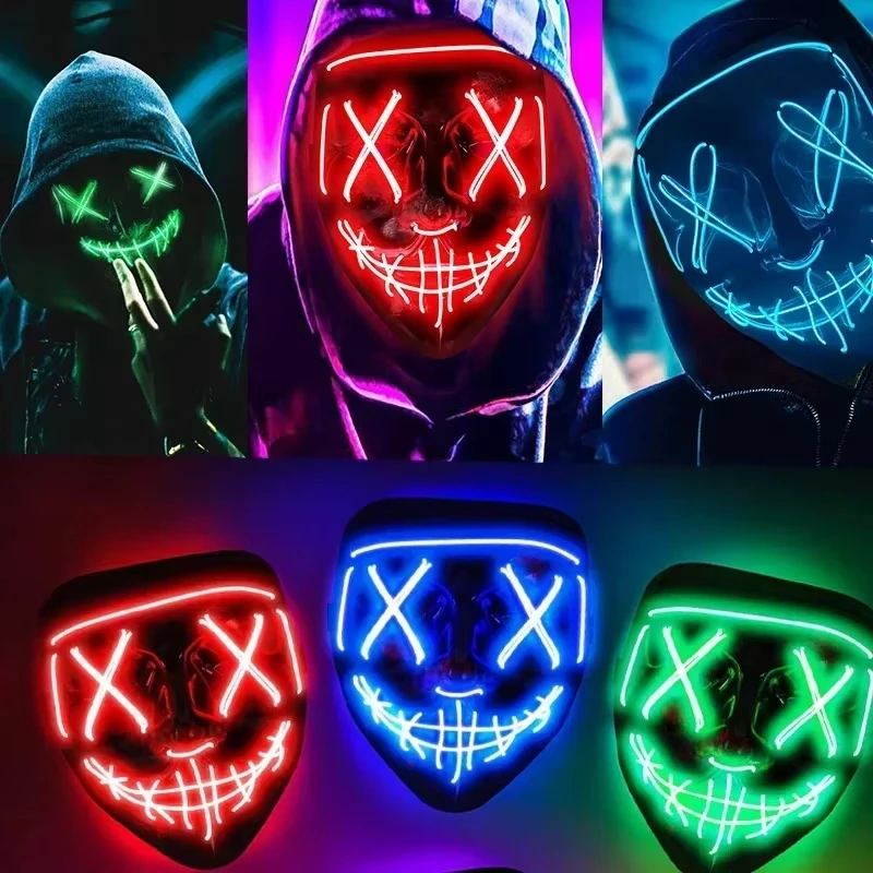 Nuevo 2025 caliente inalámbrico Halloween neón Led purga mascarada carnaval fiesta máscaras luz luminosa en la oscuridad Cosplay