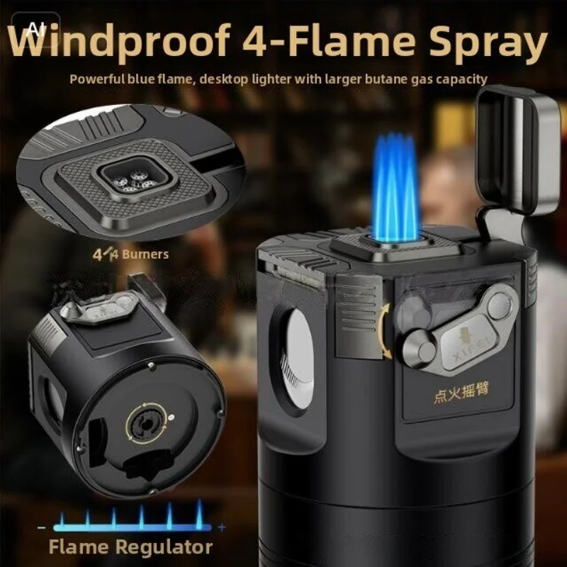 Original Multi Function Table Cigar V Cutter Guillotine Puncher Needle Luxury Metal Ashtray Cendrier Cigare 8 In 1 Accessories
