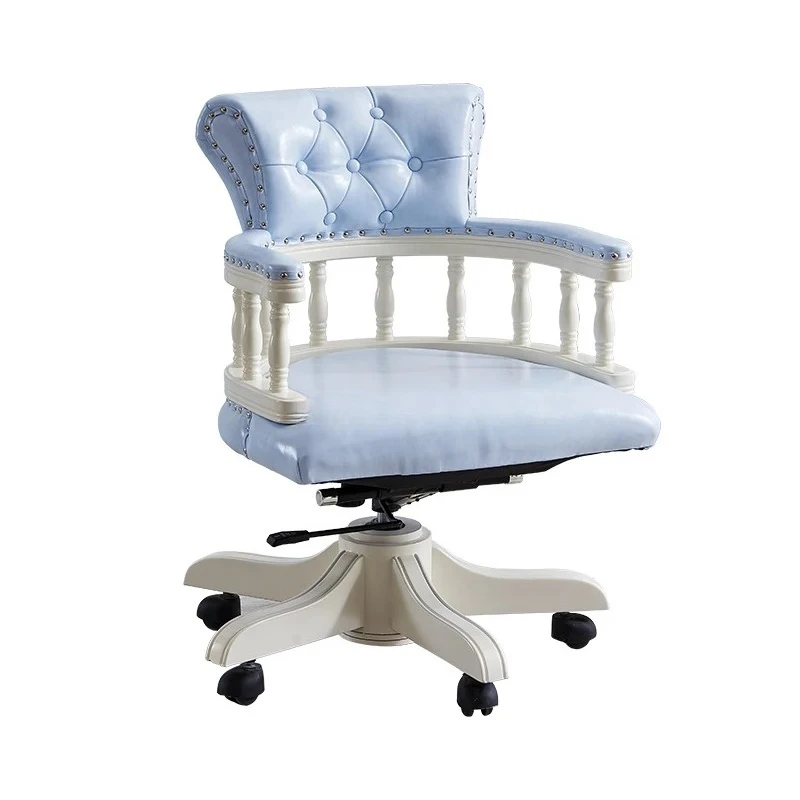 

Компьютер в европейском стиле из цельного дерева, офисный подъемный вращающийся домашний кожаный художественный вращающийся стул для письма, кожаный стул