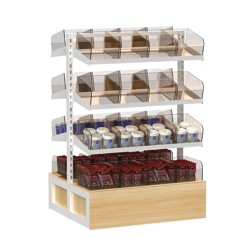 custom.Customized Snack Gondola Shelves Bulk Weighing Snack Display Rack Heavy Duty Metal Shelves Convenience Stores