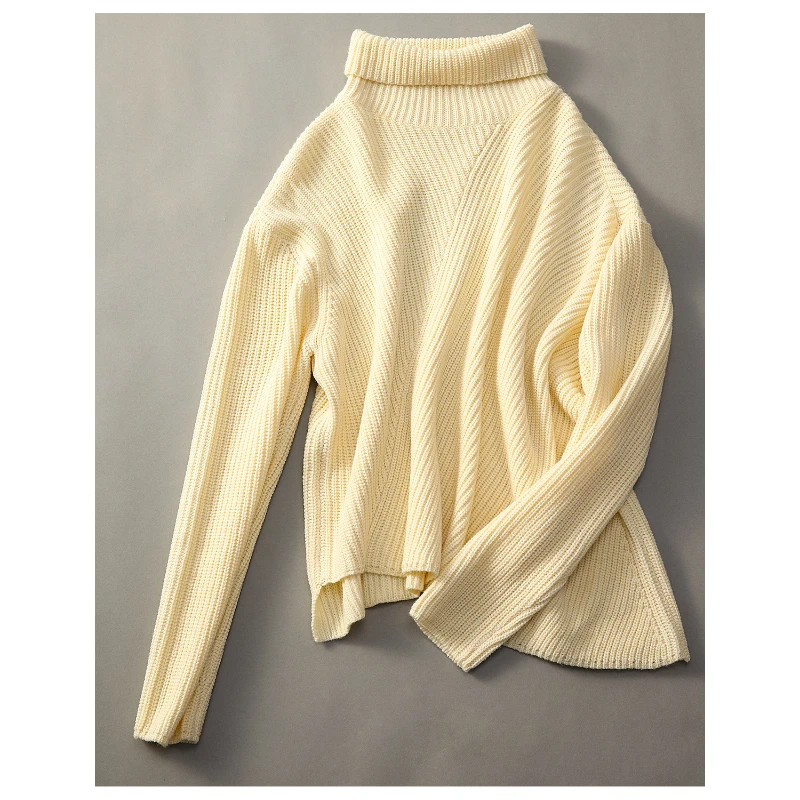 Vimly Winter Turtleneck Sweater for Women 2023 Asymmetrical Hem Pullover Knitwear Fashion Loose Long Sleeve Knit Tops Clothing