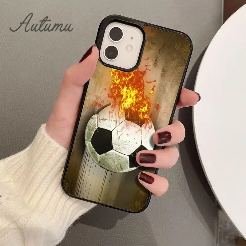 Fire Football Skeleton Soccer Ball Phone Case for iPhone 15 16 SE2020 11 12 13 14 Pro Max mini 6 7 8 Plus Cover coque Fundas