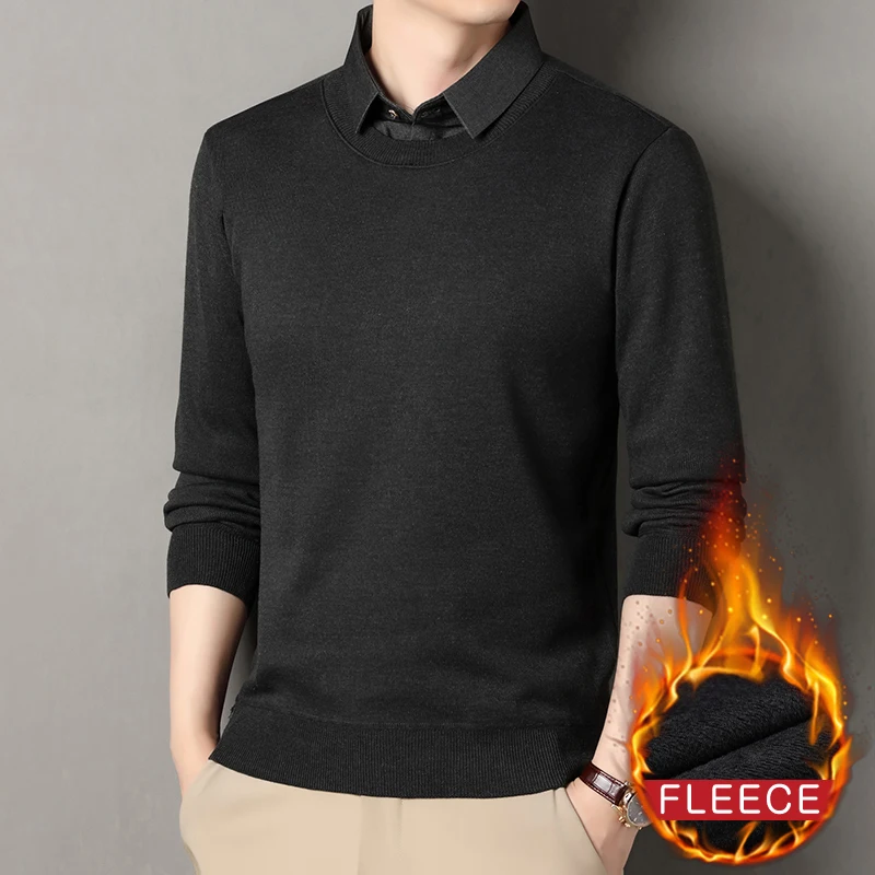 

Mens Classic Winter Polo Shirts Autumn Polo-Neck Knit Sweater Business Shirt Collar Long Sleeve Polo Shirt Slim Fit Pullovers