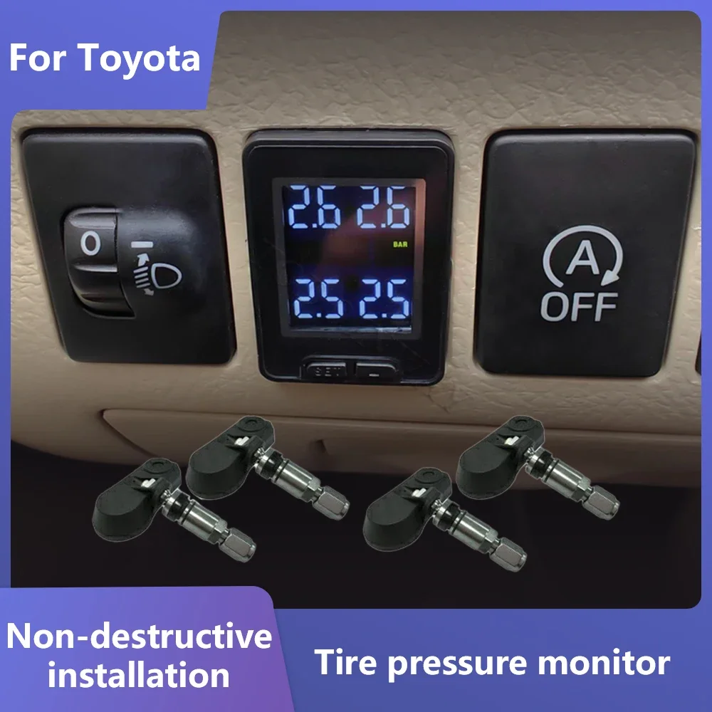 Car Real Time LCD TPMS Switch Tire Pressure Monitoring System Wireless Alarm For Toyota Highlander Corolla Prado RAV4 Vios Prius