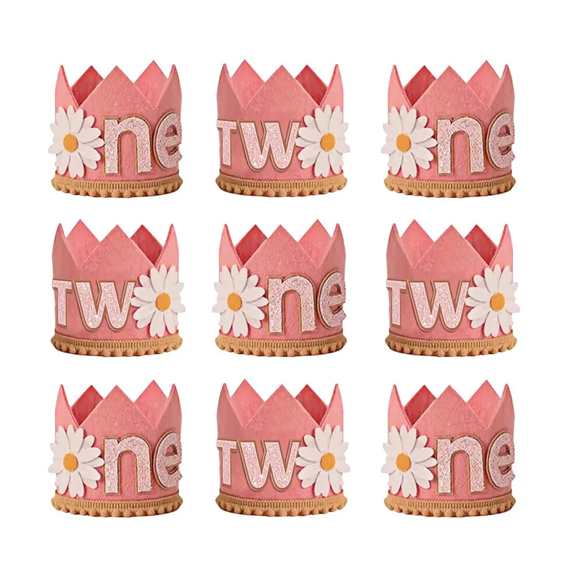 Daisy One Two Birthday Hat Daisy Birthday Party Decoration Pink Mini Cute Crown Girl Baby