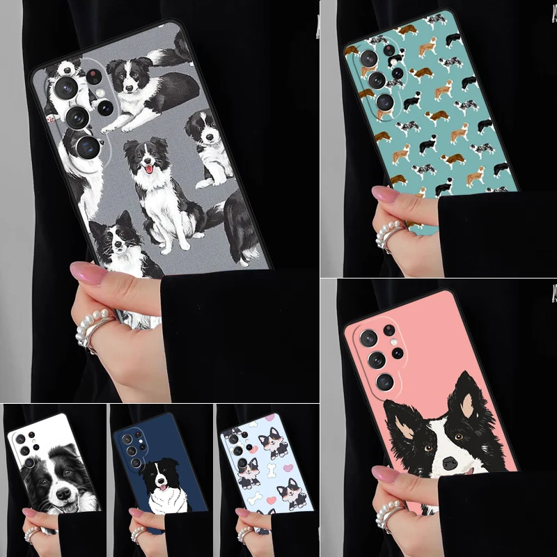 Cartoon Border Collie Phone Case For Samsung Galaxy S25 S24FE S23 S22 S21FE S20 S10 Plus Ultra Note20 10Pro Soft Black Cover