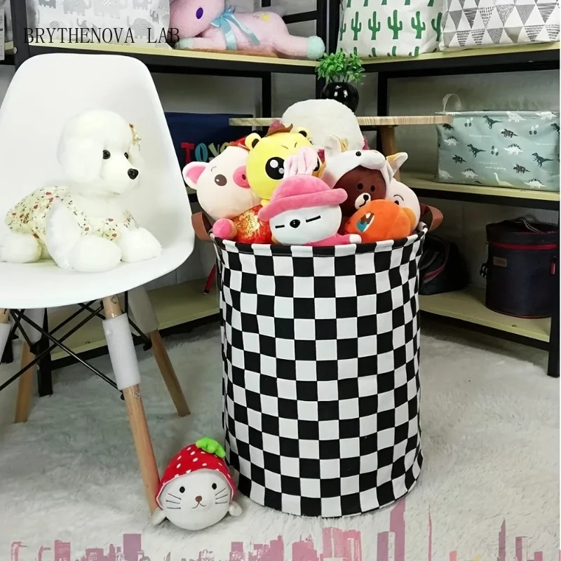 Foldable Checkered Laundry Basket Clothing Storage for Storage Bin Toy Car Bins Gift Baskets Bedroom Clothes Boys Nursery Hamper