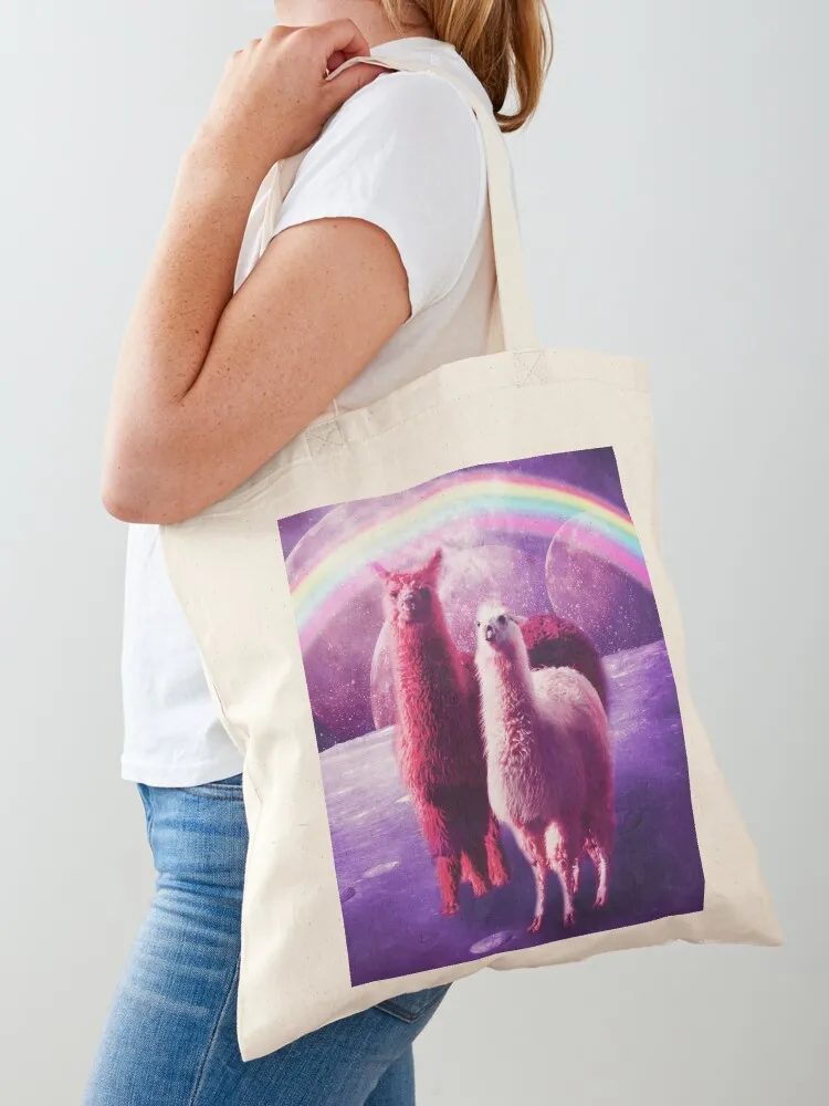Crazy Funny Rainbow Llama In Space Tote Bag Canvas large tote bag Canvas stote bag Customizable tote