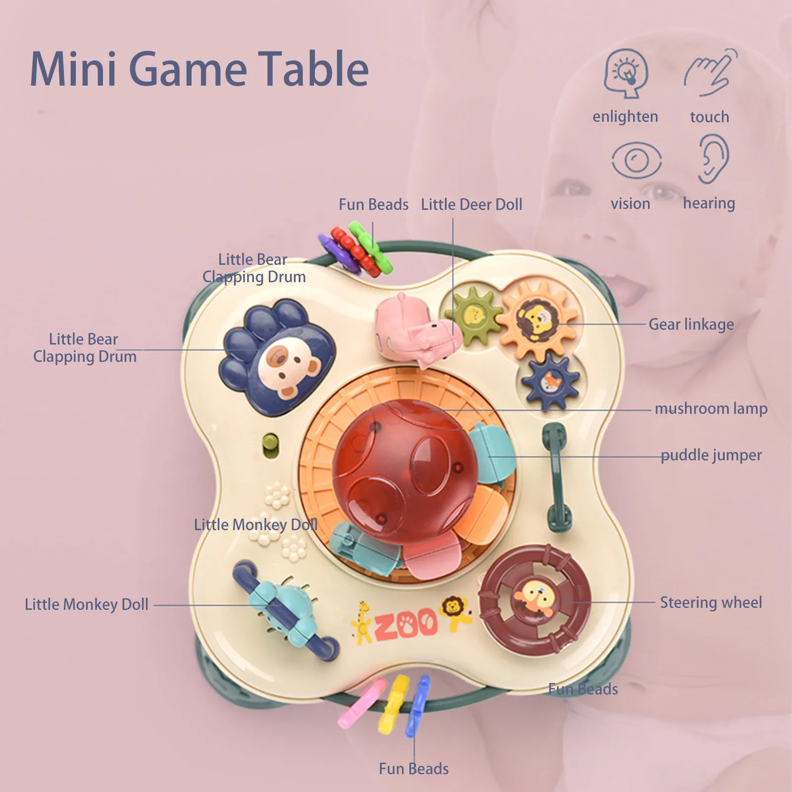 New Creative Mini Animal Park Game Table Electric Light Music Hand Heat Drum Desktop Multi-functional Game Table for Baby Toys