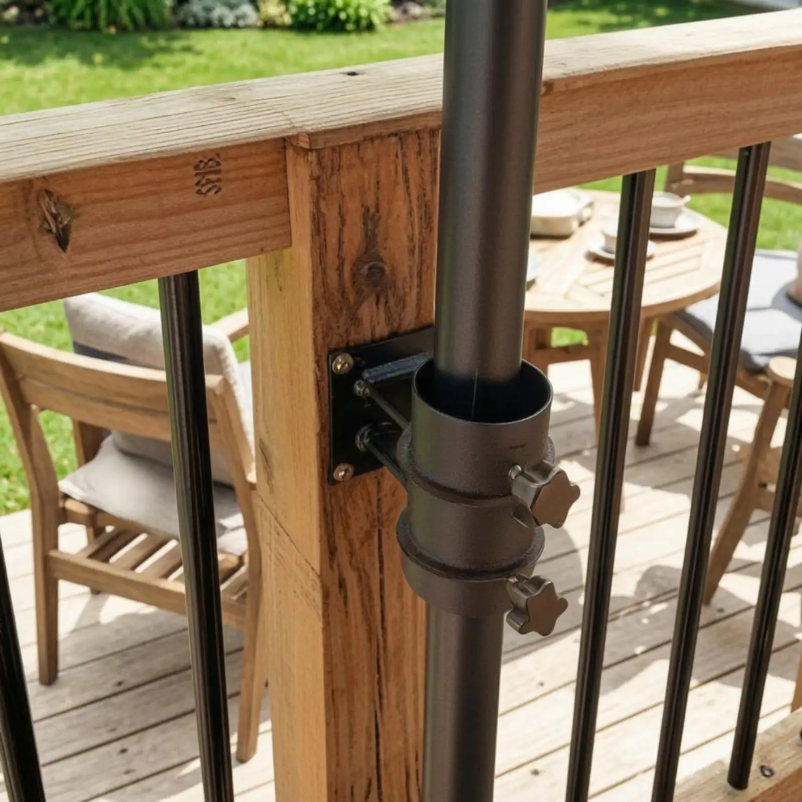 Space Saving Umbrella Holder Bracket for Deck Railing Patio Fence Boat Wood Post Outdoor Metal Mount