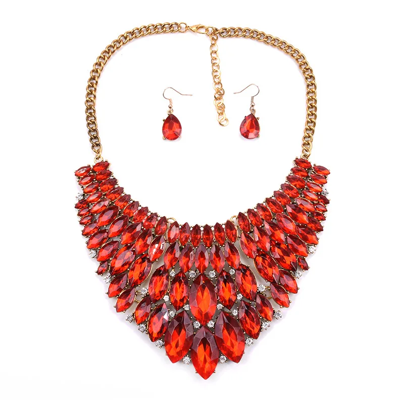 Trend Accessories, Fashion Diamond Colorful Gem Necklace Earrings Set, Cross-border, Accessories, New Products