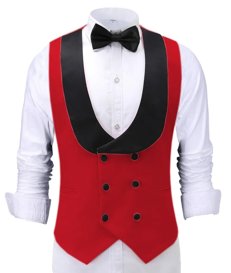 

custom Men's Waiter Vest Burgundy Slim Fit Prom Double Breasted Blazer Champagne Suits Red Waistcoat For Wedding Man Grooms