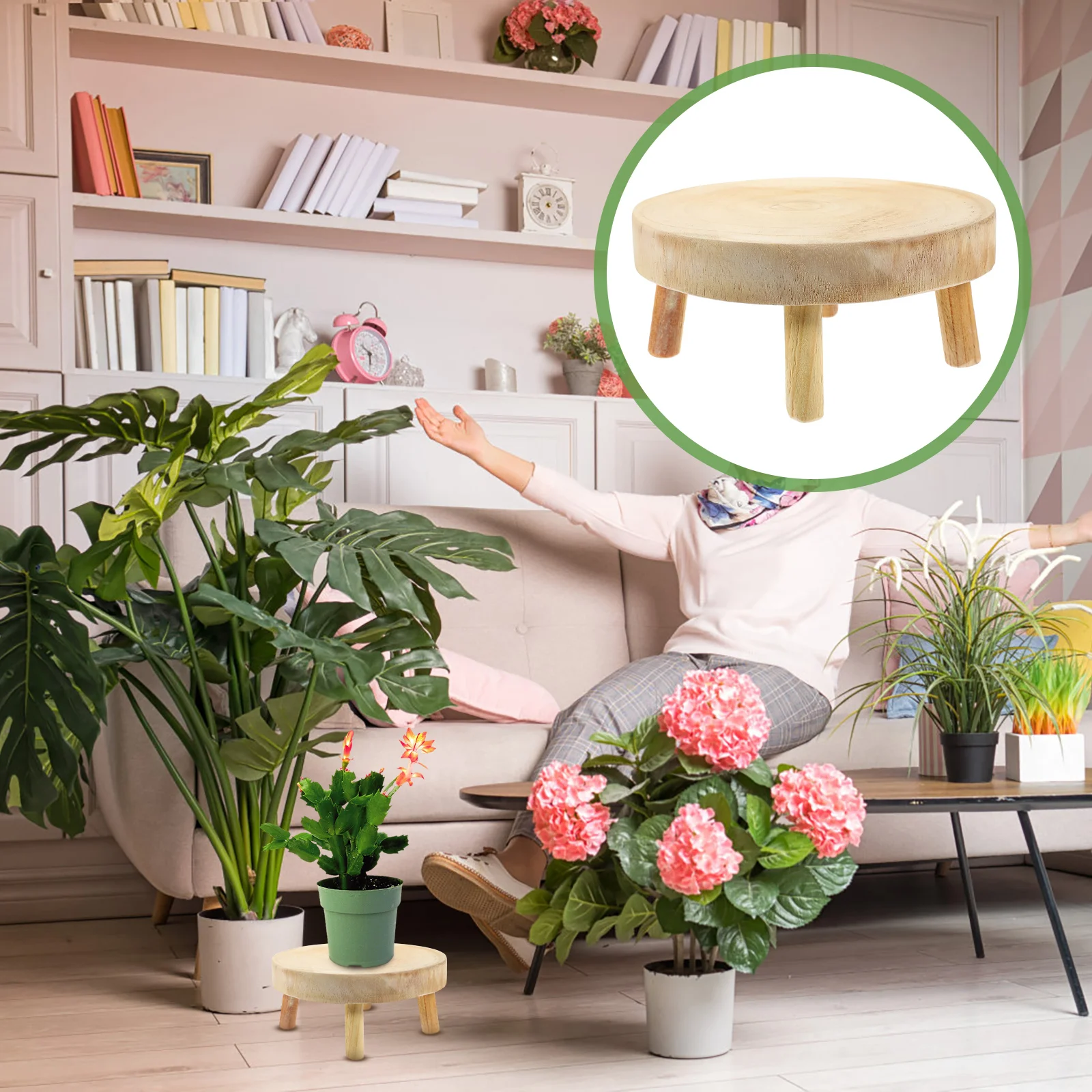 

Dessert Display Stool Wooden Plant Pot Riser Stand Bonsai Indoor Flowerpot Counter Holder Table Potted