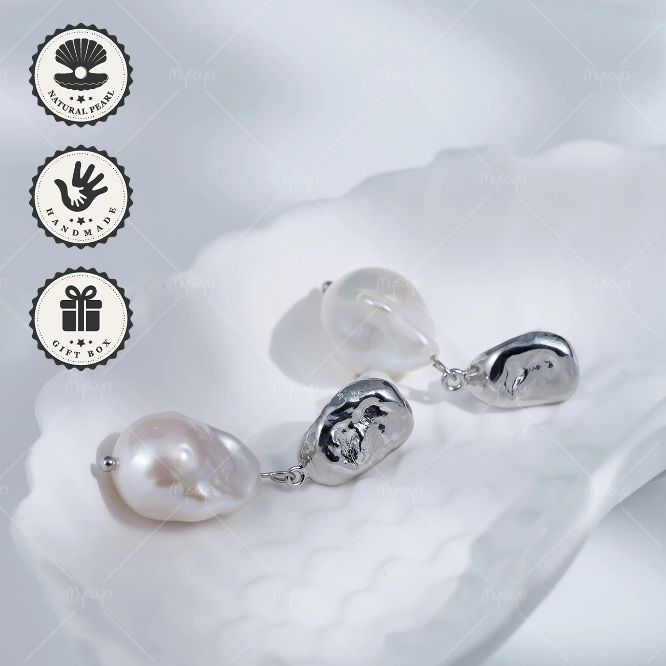 

Серьги-гвоздики MYSOYA с белым пресноводным жемчугом барокко 12-14 мм, серебристого цвета, с нерегулярным дизайном, подарок на день рождения, на День святого Валентина
