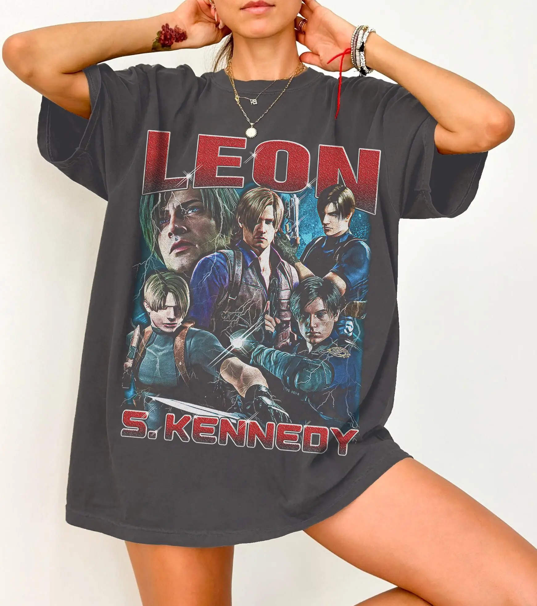 Leon S. Kennedy shirt, Retro Graphic Tee Summer Men's and Women's Loose and Breathable T-shirt Top