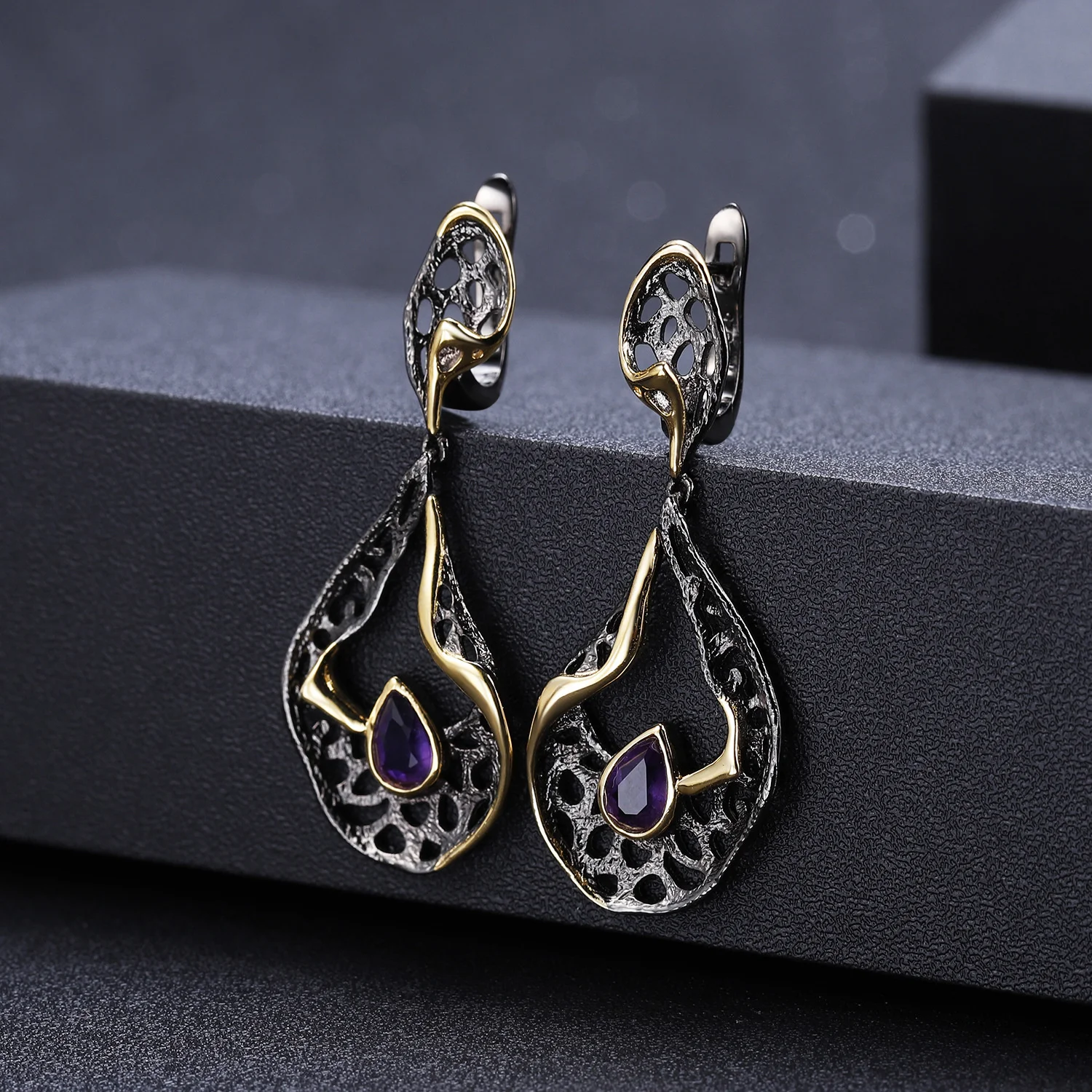 Luxury brand genuine real jewels Italian Craft Designer Premium 925 Silver Natural Amethyst Earrings high quality