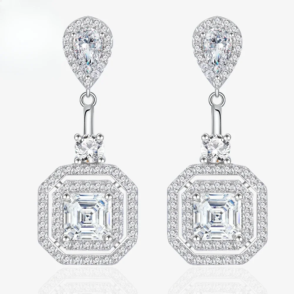 ZCD Square Chamfer 6 * 6 Pure White Diamond with 925 Pure Silver Ear Studs for Women, Simple European and American Style