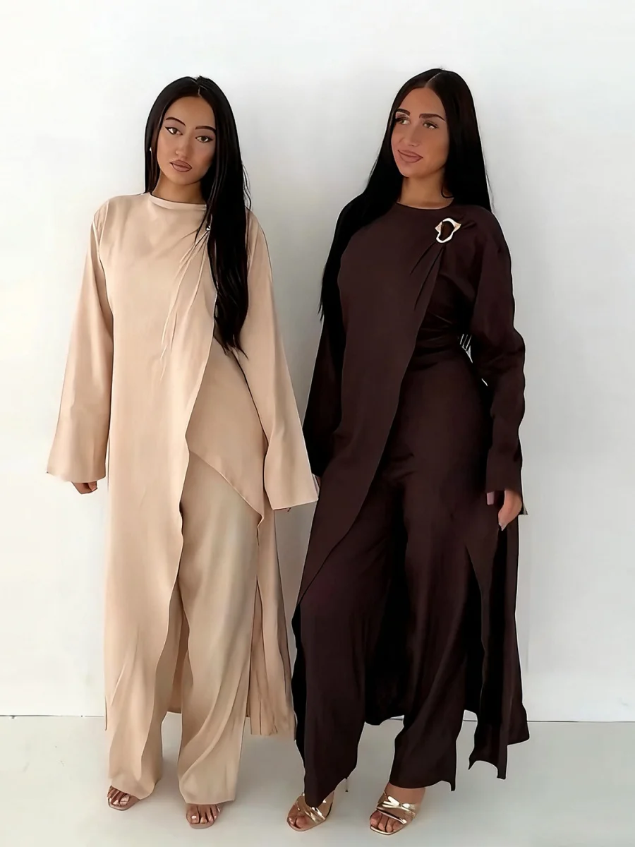 

Muslim Sets Women Arabic Dubai Abaya Top With Pants Suit two-piece set Modest Kaftan Robe Femme African Islamic Clothing Sets