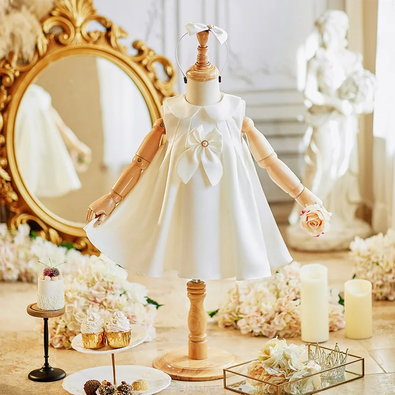 

Wed Dress 2024 White Baby Girl First Birthday Wedding Flower Girl Princess Gown Outfit Infant Toddler Party Celebration Costume