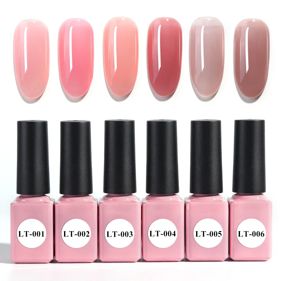 ยาทาเล็บเจลโปร่งแสง Nude สีชมพูสีแดงกึ่งถาวร UV Primer Top Coat JILT01-06