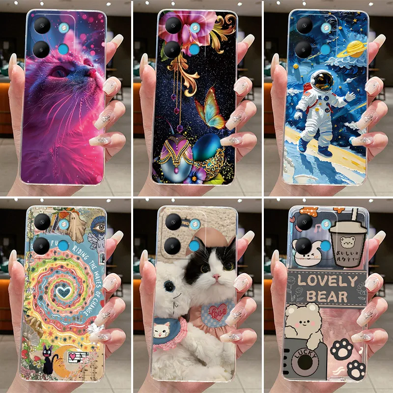 For Tecno Spark Go 2023 BF7n Case Clear Aesthetic Fashion Cute Cat Astronaut Back Cover Soft Silicone Transparent TPU Phone Case