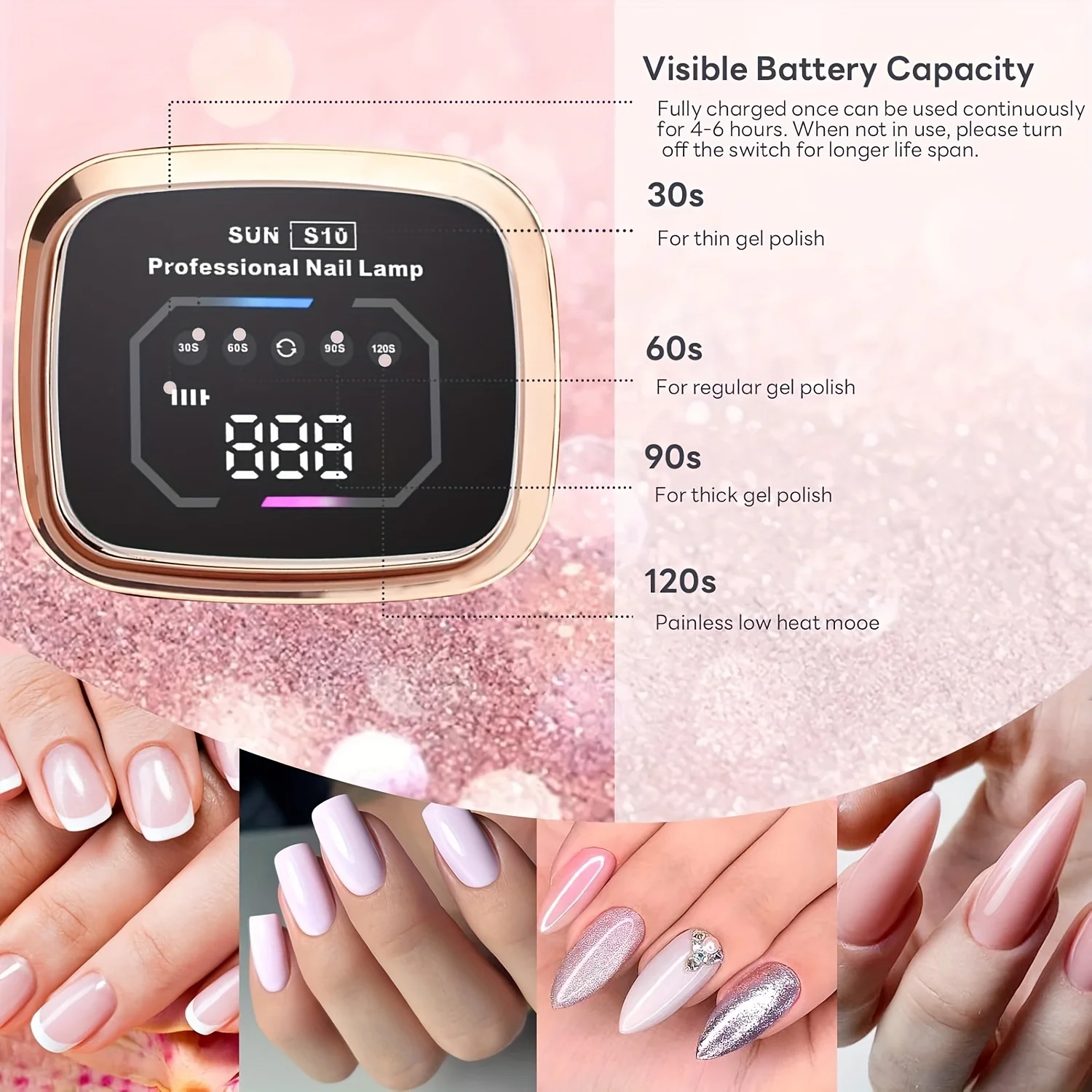 Lampa UV do paznokci z 36 diodami LED, 108W, akumulatorowa, bezprzewodowa, do manicure i utwardzania wszystkich lakierów żelowych w domu, salonie DIY.