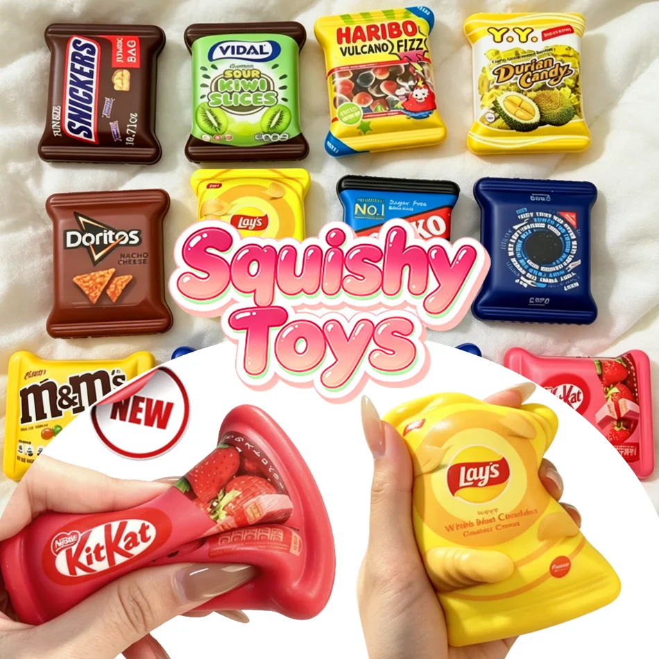 Food Snacks For Kids - ของเล่นบีบคลายเครียดแบบนุ่ม 12 แบบ รูปทรงถุงขนม ยืดหยุ่นช้า นุ่มหนึบ