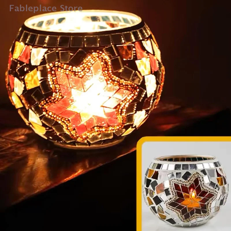 

{HMA23}Moroccan Style Candle Holder Glass Handmade Patch Romantic Candlelight Dinner Bar Home Restaurant Decoration Ornaments