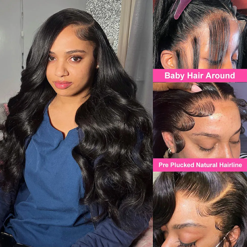 13x6 Hd dentelle frontale perruque cheveux humains 40 pouces 13x4 Hd Transparent dentelle avant pré-plumé noir vague de corps perruques de cheveux humains pour les femmes