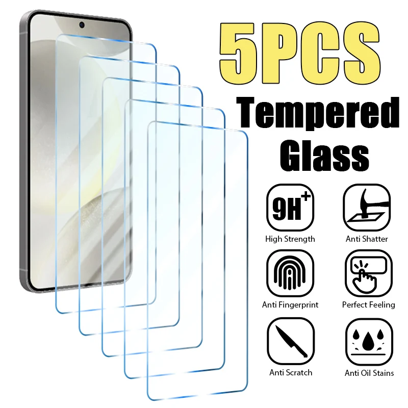 5PCS Tempered Glass For Samsung S24 Ultra A54 A14 A13 A53 A34 A33 A52 5G S23 Plus S21FE Screen Protector on Samsung A52S A32 A22