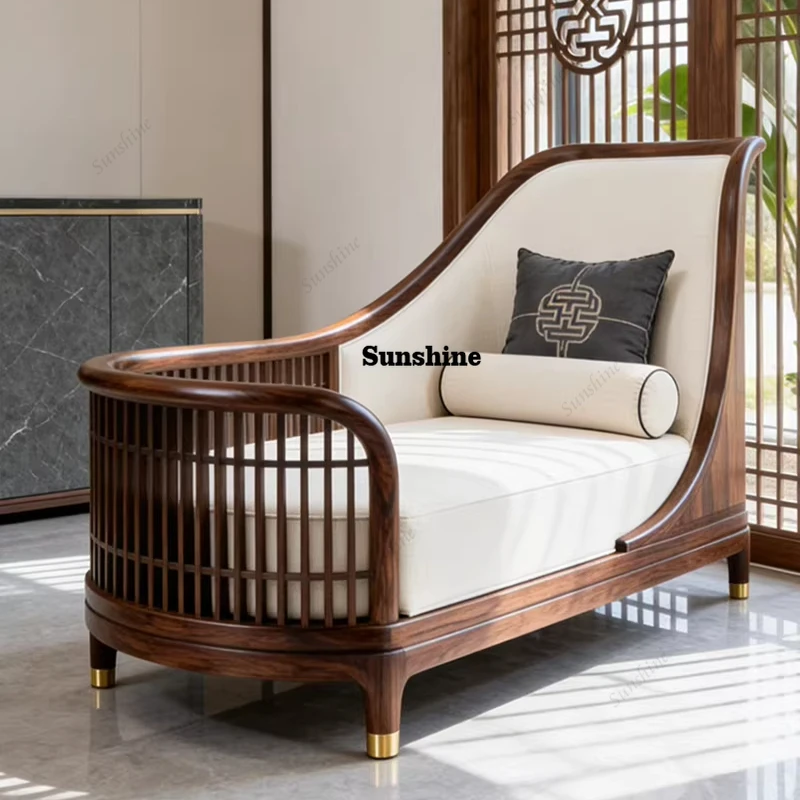 

Song's aesthetic simple sofa recliner new Chinese North American black walnut solid wood chaise longue home living room