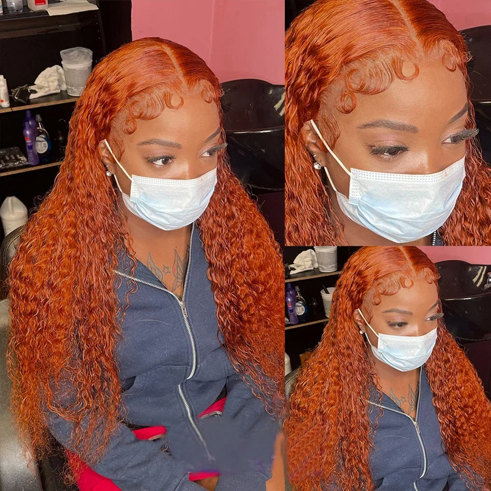 30 40 Inches Ginger Orange Deep Wave 13x6 13x7 HD Lace Frontal Wig Human Hair Curly 350 Colored 13x4 Lace Front Wigs For Women