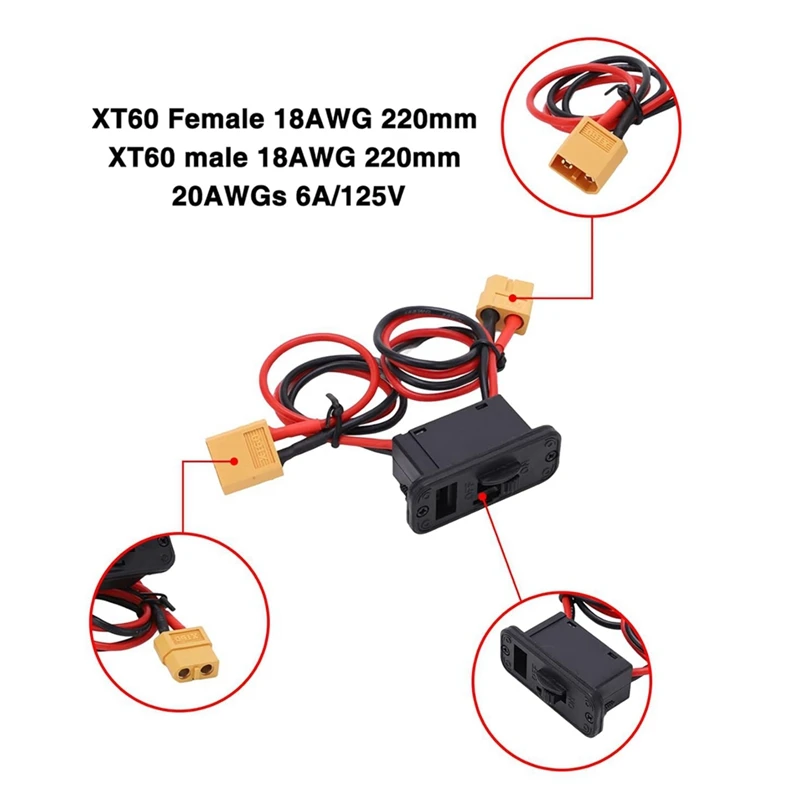 Przełącznik samolotu ABNO-RC, przełącznik dużego prądu 18AWG z wtyczką XT60, wytrzymały włącznik/wyłącznik do modeli samolotów RC