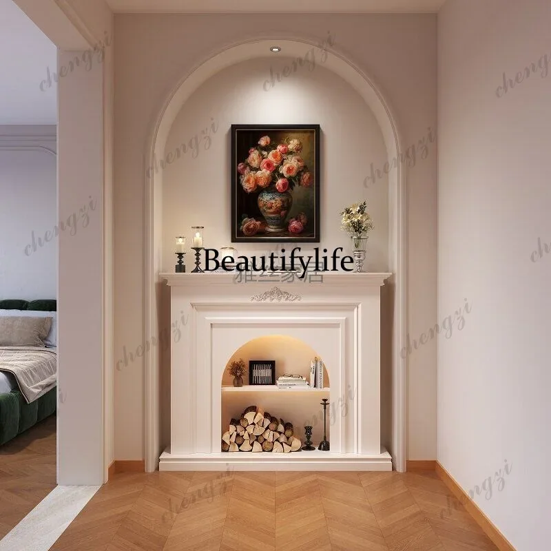 a55 French Cream Wind Solid Wood Fireplace Cabinet Rack American Retro Green Living Room Decorative Side Cabinet Entry Entrance