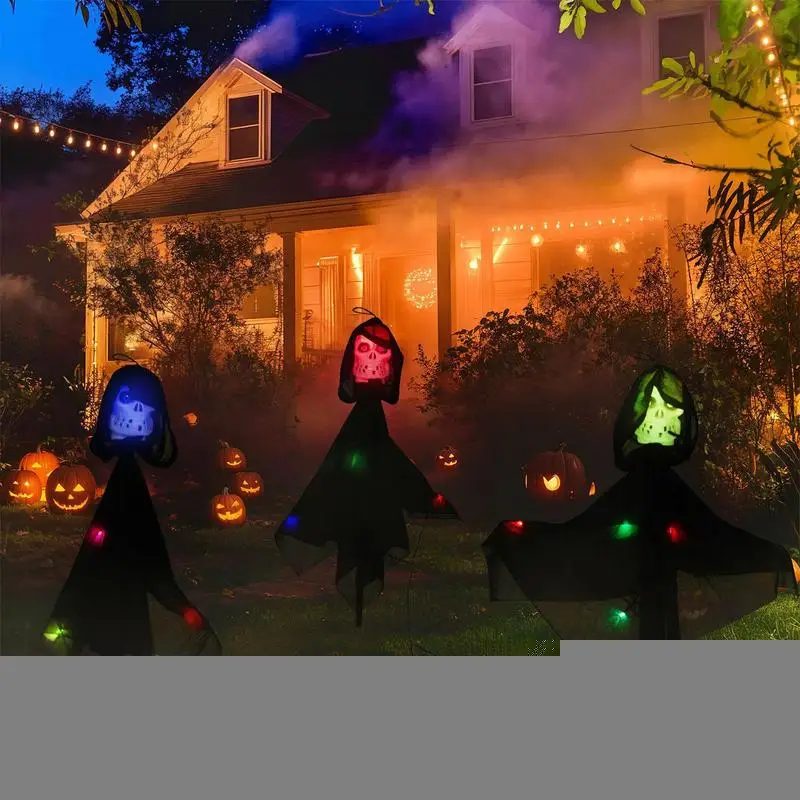 Ghost Lights Halloween Ghost Halloween Pathway Marker Lights Waterproof Garden Ghost Light Stakes Light Ornament 3pcs Cloth