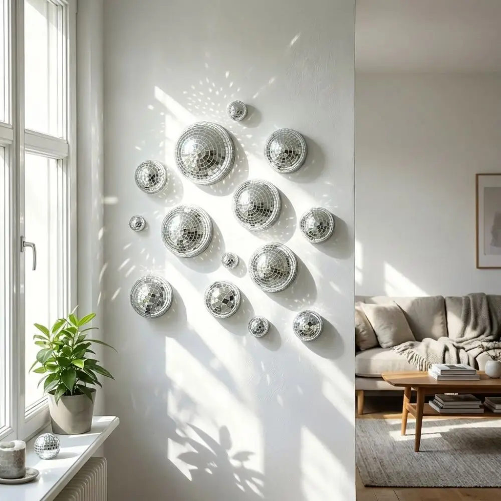 5Pcs Metallic Disco Ball Half Wall Decor Glittery Semicircle Mirror Disco Ball Wall Art Glass Mirror Light-refracting