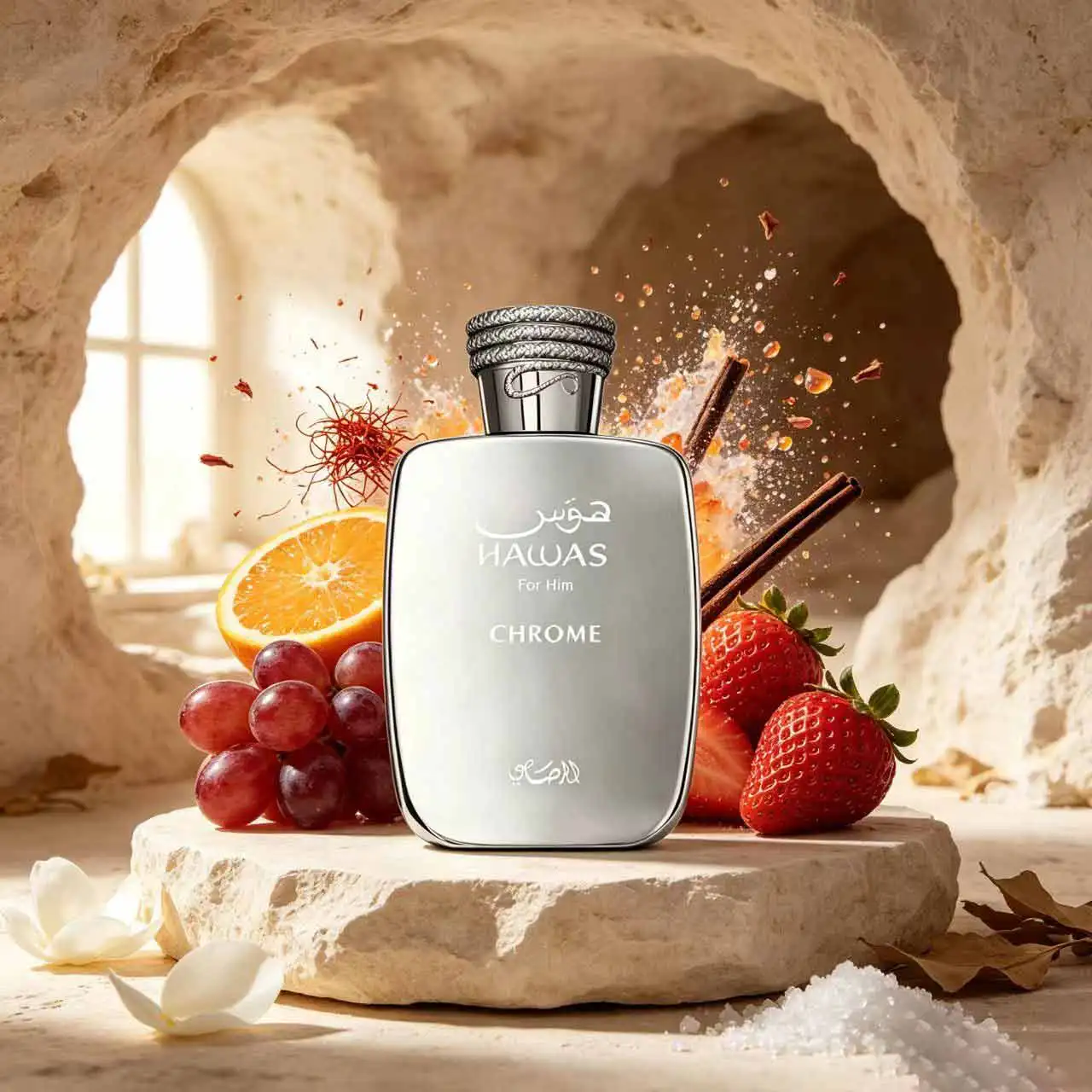Hawas Chrome For Him Perfume 100Ml, Clear Soothing Men Fragrance, Bergamot‑Apple Brings Bright Opening, Crisp Marine Aroma Unfolds, Cedar Vetiver Musk Dry‑Down, Radiate Sunny Masculine Charm.