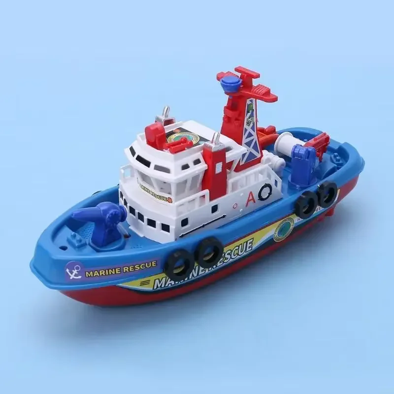 Electric Sea Rescue Ship Model Fire Boat with LED Lights Music Water Spray for Children's Swimming Pool Bath Toys Fast Boat