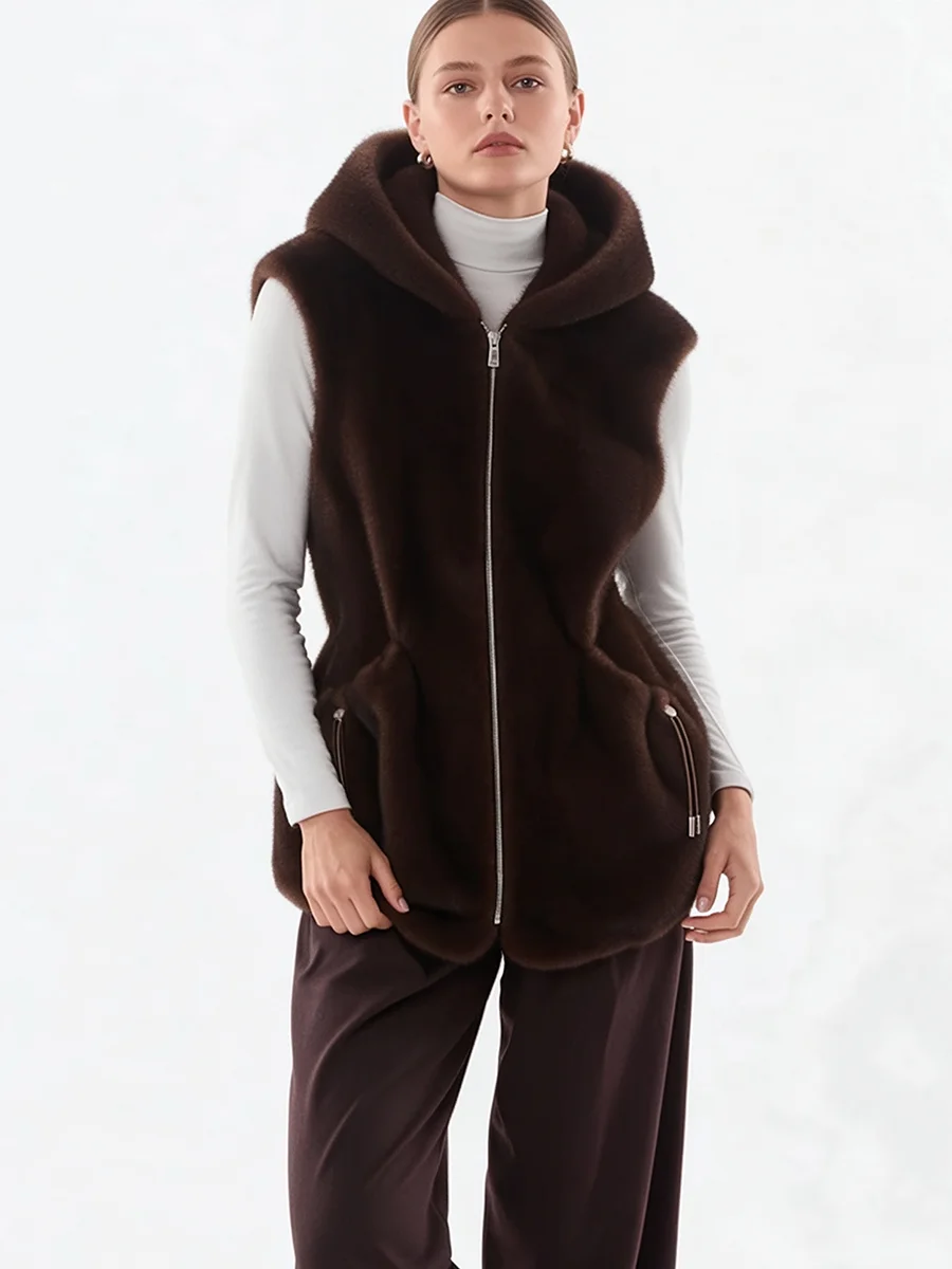 เสื้อกั๊กมีฮู้ดขนเฟอร์เทียมมิ้ - Women'S Fashion Gilet บทวิจารณ์และราคา