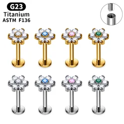 ASTM F136 Titanium Piercing 16G Tragus Helix Daith Cartilage Stud Labret Earring Women Internal Thread Stamens design Jewelry