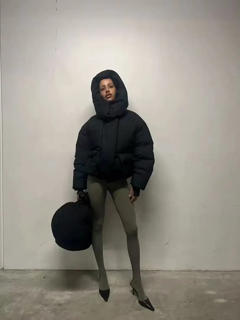 KHY~Kylie نفس سترة قطنية بغطاء للرأس باللون الأخضر الزيتوني على شكل سحاب معطف خبز دافئ سميك #4