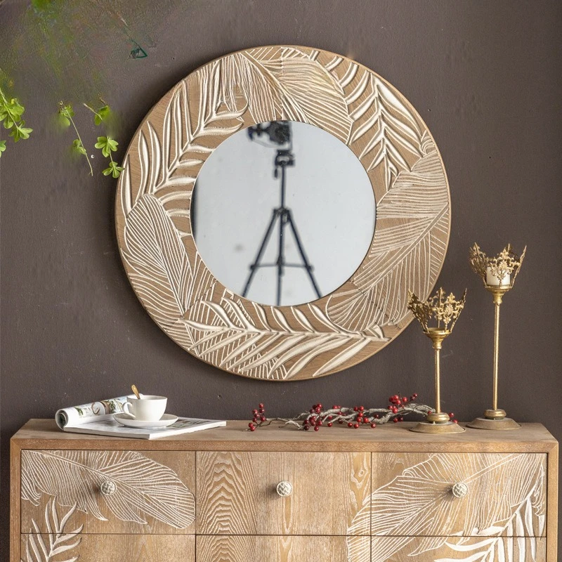 جدار منحوت عتيق، مرآة مستديرة كبيرة، طاولة مدخل، معلقة على الحائط، مرآة حوض الحمام، مرآة تزيين غرفة النوم