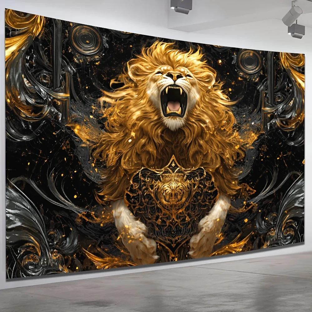 قطعة واحدة من نسيج الأسد - قماش بوليستر بنمط ذهبي وأسود، قابل للغسل في الغسالة، مناسب لتزيين غرفة النوم وغرفة المعيشة #2