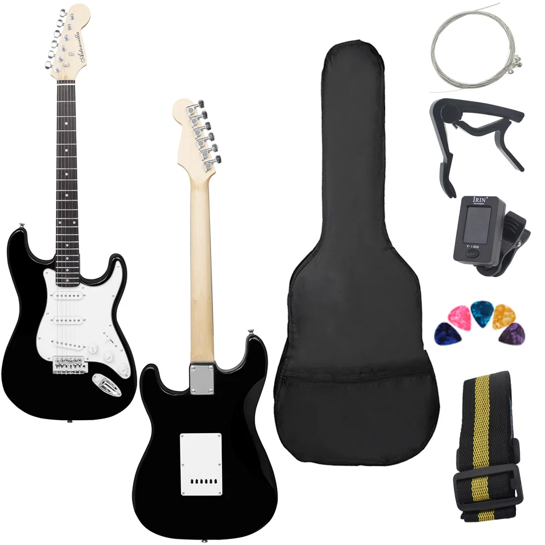 ST Electric Guitar 6 String 21 Frets Basswood Body Electric Guitar with Bag String Tuner Strap Pick Accessories