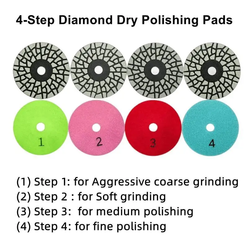 4PCS 3 / 4 Inch  4-Step Diamond Dry Polishing Pads for Granite Marble Quartz Stone Countertop Polishing Abrasive Tool