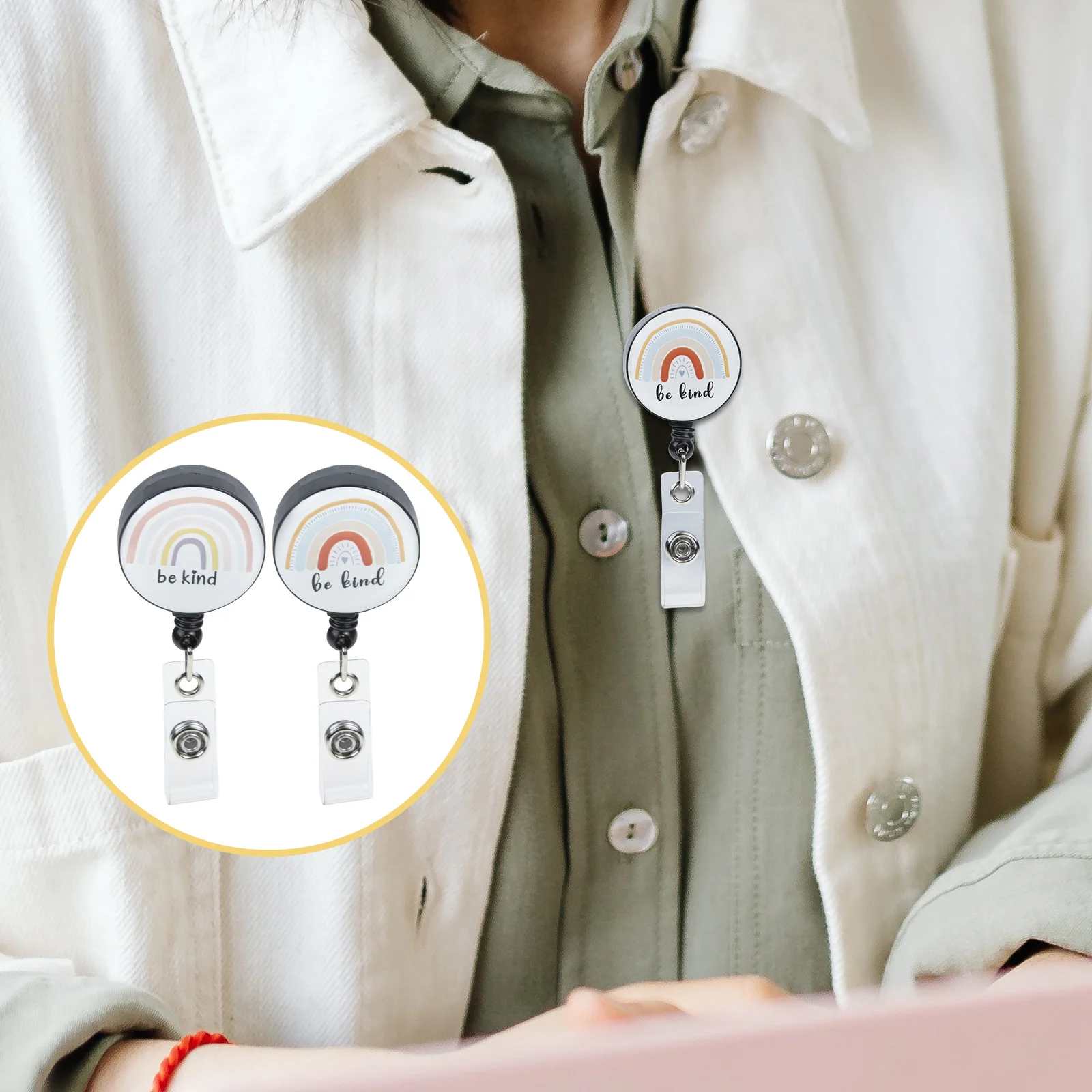 2 Pcs Doctor Badge Clips Key Chain Reels Retractable for Nurses Telescopic Id Covers Colorful