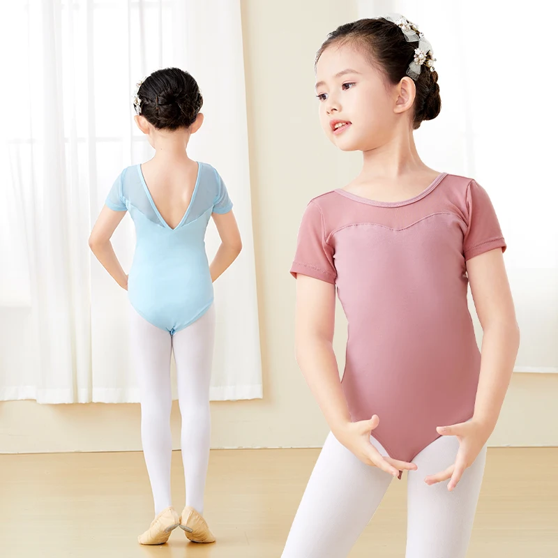 Ballet Leotards for Girls Gymnastics Leotards Ballet Dancing Bodysuit Girls Kids Cotton Splice Short Sleeves Dance Leotards