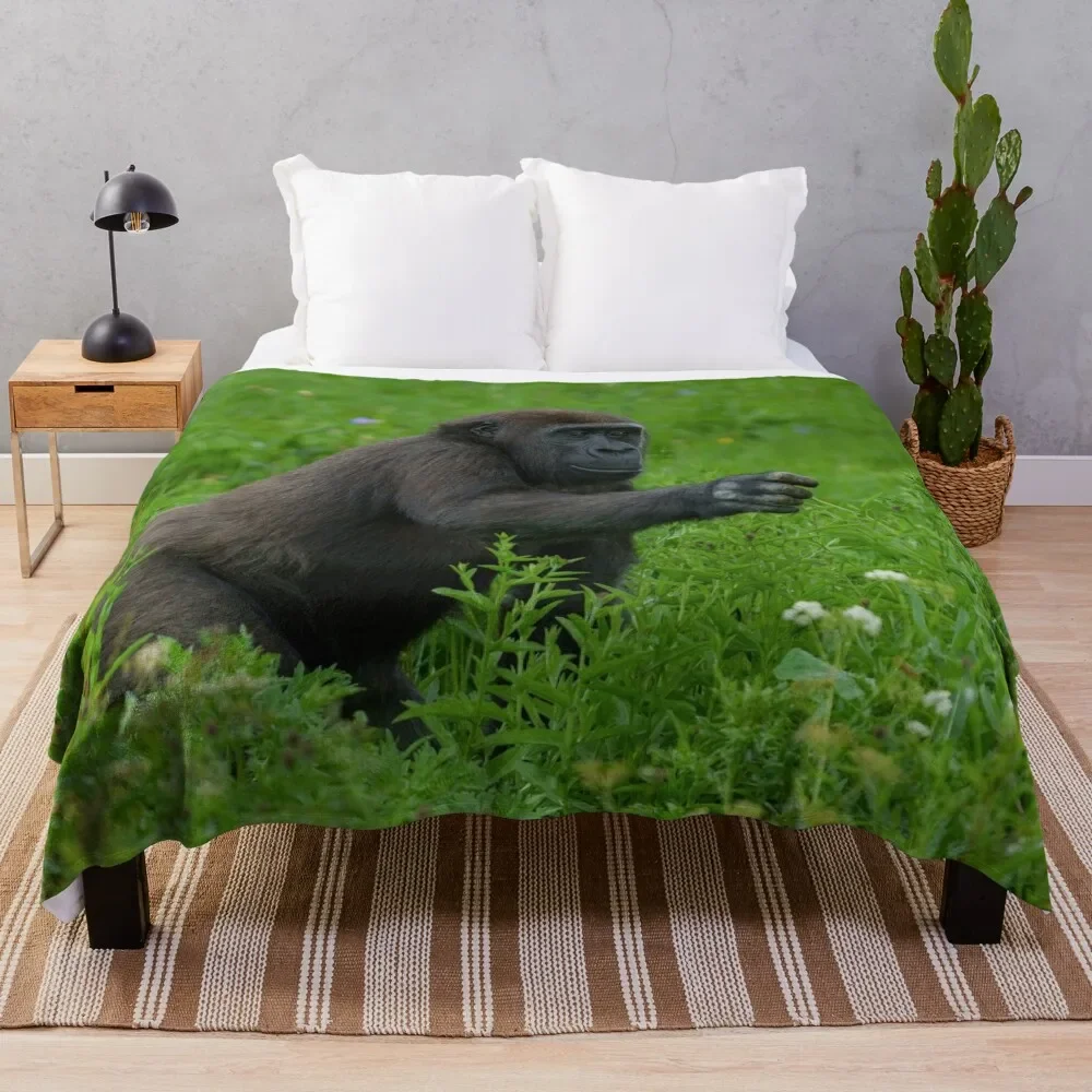 Gorilla Reaching Out Throw Blanket Stuffeds Sofa Throw Blankets