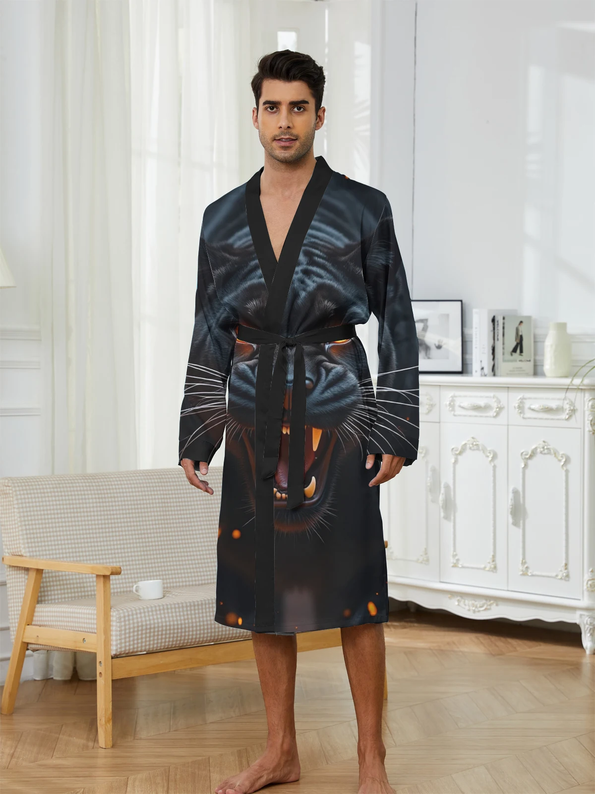 1pcs Men's Robes 2026 Spring/Summer Shower robe bath robe robe Breathable dressing gown 3D Printed Graphic Sleepwear