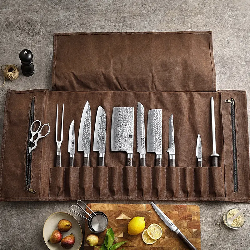 Chef Knife Roll Bag With 12 Slots Plus 2 Zipper Pockets Chef Knife Case Portable Carrying Case for Knive and Tool Chef Knife Bag